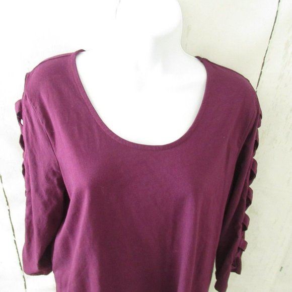 Roamans Top 14 16 Purple Cut Out 3/4 Sleeve Plus Size - Picture 2 of 6
